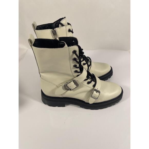 Dolce Vita Ronson Boots Women's Size 10 Off White Leather Combat Lug Sole Zip - Picture 3 of 11